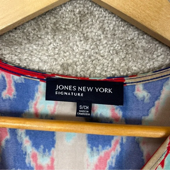 Jones New York Dress Womens Small Red Blue Cap Sleeve Stretch Knee Length- 2787* - Picture 4 of 11